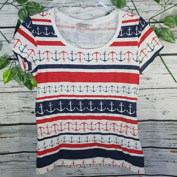 Banana Republic sailor anchor boat red white blue scoop shirt sz Small Petite - Picture 1 of 6